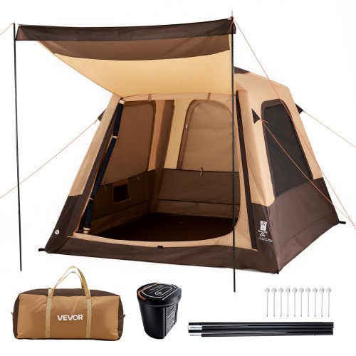 

VEVOR Camping Tent, 4 Person Inflatable Cabin Tent with Rechargeable Pump, TPU Air Tube & 5 Large Mesh Windows, Portable Easy Setup Waterproof with Carry Bag for Family Outdoor Camping & Hiking, Beige