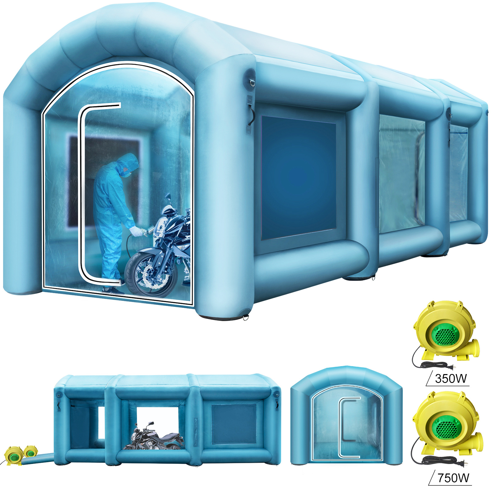 Inflatable Paint Booth Spray Paint Tent 20x10x8ft w/Air Filter 750W+350W Blowers от Vevor Many GEOs