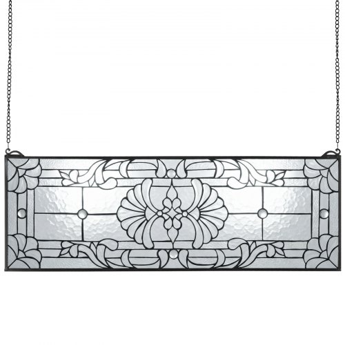 

VEVOR Stained Glass Window Panel, 35.2" x 13" Tiffany Style Hanging Transom Window Panel with Chain, Large Horizontal Rectangle Stain Glass, Vintage Traditional Art Handcrafts for Kitchen Home Decor