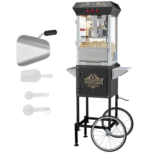 

VEVOR Popcorn Popper Machine with Cart Popcorn Maker 850W 8 Oz 48 Cups Black