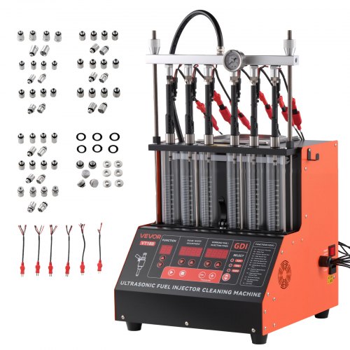

VEVOR Fuel Injector Cleaner Tester, 9 Test Modes, 6-Cylinder 28kHz Ultrasonic Cleaning Machine Adjustable 12V/70V/120V for EFI/FSI/GDI, Injector Cleaner Machine with Drain Valve for Car & Motorcycle
