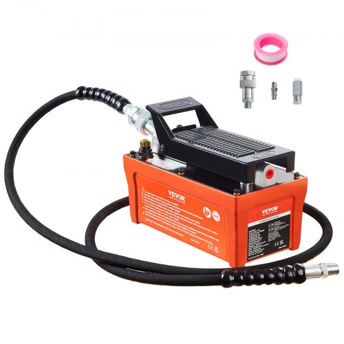 

VEVOR Air Hydraulic Pump, 10,000 PSI 1/2 Gal Reservoir, NPT 3/8" Oil Outlet, NPT 1/4" Inlet, 6.6 ft Pipe, Foot Actuated Hydraulic Pump Air Treadle for Auto Body Frame Machines and Pulling Post, Orange