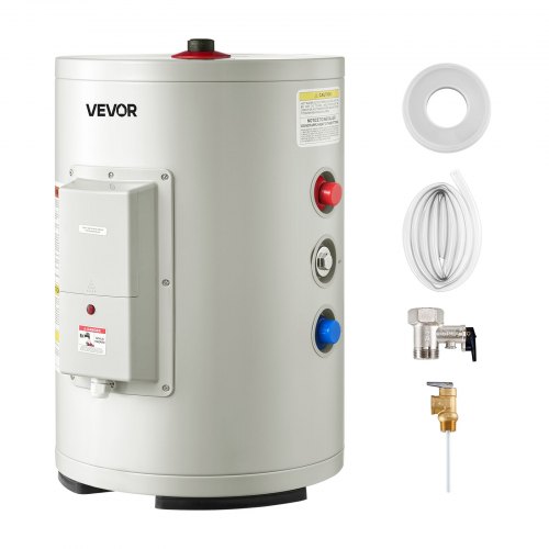 

VEVOR 6 Gallon Electric Tank Water Heater, 1600W Point-of-Use Hot Water Heater with LED Display, Knob Control, Top Outlet, 120V Storage Design with T&P Valve for Studio Apartments, RVs, Gray
