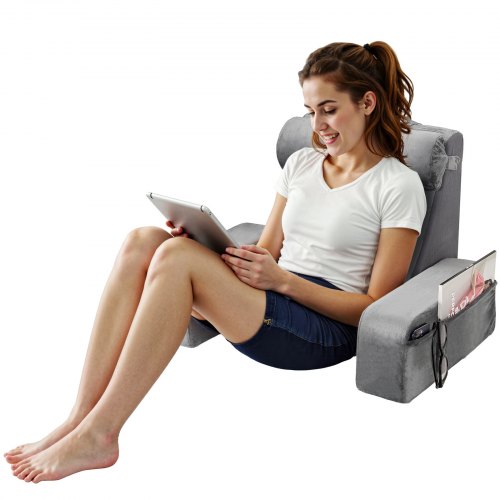 

Reading Pillow Backrest Support Pillow with Removable & 3 Pockets Headrest