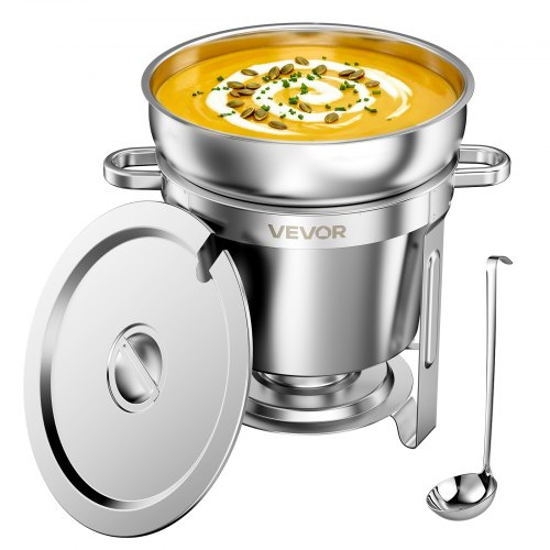 Vevor 1 Pack Soup Chafer, Chafing Dish For Buffet Set, 11QT Stainless Steel, Catering Marmite For Banquet Party Wedding, Round Buffet Server And Soup-image