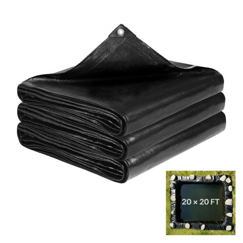 

VEVOR 20 x 20 ft Pond Liner, 14 Mil Thickness, 3-Layer Reinforced PE Fish Koi Pond Liner for Outdoor Ponds, with Hemmed Edge and 4 Metal Buttonholes, for Water Garden, Waterfall, and Fountains, Black