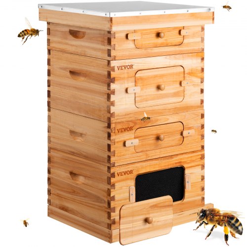 VEVOR Beehive Box Kit Bee Honey Hive 40 Frames 2 Deep 2 Medium Natural Fir Wood