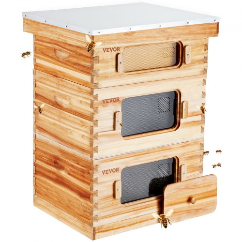 

VEVOR Bee Hive 30 Frame Bee Hives Starter Kit, Beeswax Coated Fir Wood, 2 Deep + 1 Medium Bee Boxes Langstroth Beehive Kit, Transparent Acrylic Windows with Foundations for Beginners Pro Beekeepers