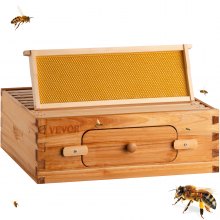 VEVOR Beehive Box Kit Bee Honey Hive 10 Frames 1 Medium Beeswax Natural Fir Wood Complete Beehive Kit, Dipped in 100% Natural Beeswax Includes 1 Medium Honey Super Box with Waxed Foundations, for Beginners & Pro Beekeepers