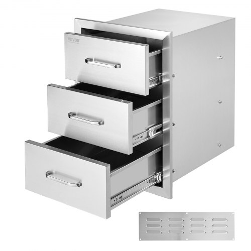 

VEVOR Outdoor Kitchen Drawers 16\" W x 21.5\" H x 18\" D, Flush Mount Triple Access BBQ Drawers with Stainless Steel Handle, BBQ Island Drawers for Outdoor Kitchens or BBQ Island Patio Grill Station