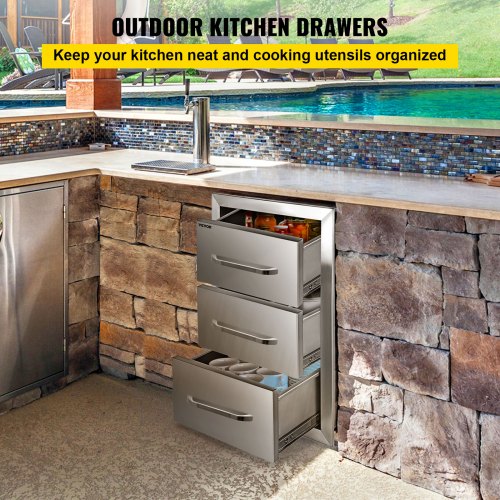 Details about   Triple Drawer Outdoor Kitchen BBQ Island Stainless Steel Drawer 15.7"X21.6" 