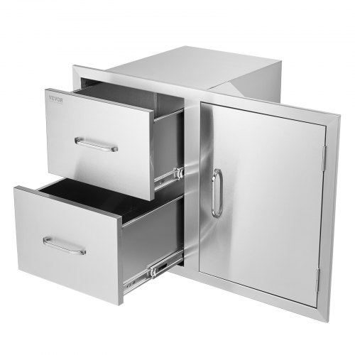 

VEVOR Outdoor Kitchen Door Drawer Combo 32.5\" W x 21.6\" H x 20.5''D, Access Door/Double Drawers with Paper Towel Rack, BBQ Island Drawers with Stainless Steel Handles for Outdoor Kitchen