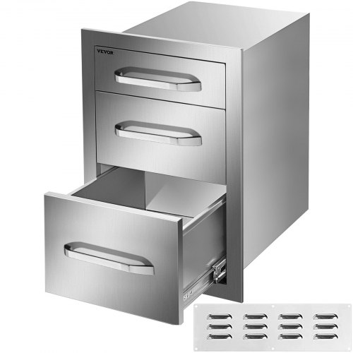 VEVOR Outdoor Kitchen Drawers 18" W x 20.5" H x 20.5" D, Flush Mount Triple Access BBQ Drawers with Stainless Steel Handle, BBQ Island Drawers for Outdoor Kitchens or BBQ Island Patio Grill Station