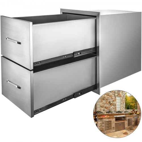 

15.7”x21” Bbq Drawer Double Drawers Walled Island Durable Stainless Steel