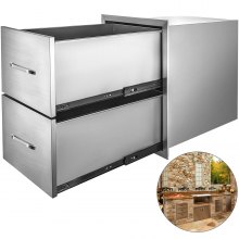 15.7”x21” Bbq Drawer Double Drawers Walled Island Durable Stainless Steel