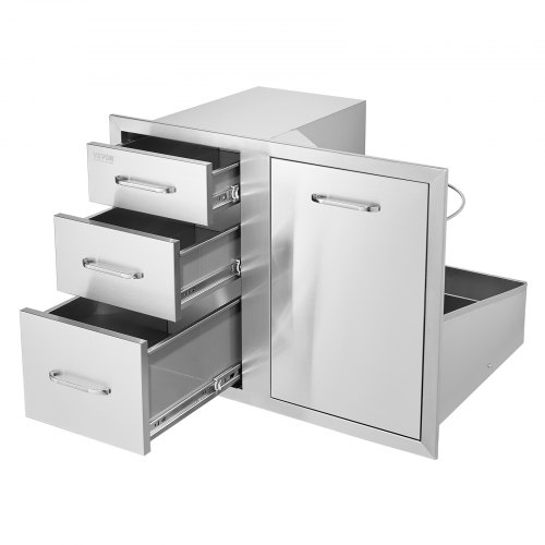 VEVOR Outdoor Kitchen Door Drawer Combo 29.5″ W x 22.6″ H x 21.7”D, Access Door/Triple Drawers with Propane Drawer and Adjustable Garbage Ring, Perfe