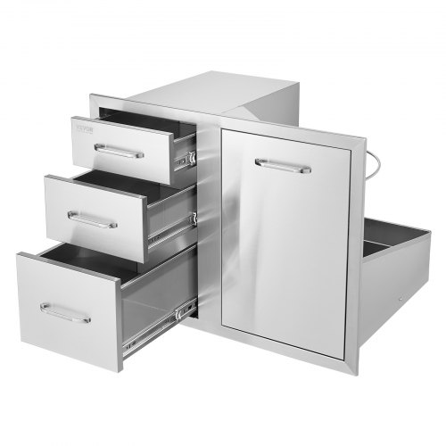 

VEVOR Outdoor Kitchen Door Drawer Combo 29.5\" W x 22.6\" H x 21.7''D, Access Door/Triple Drawers with Propane Drawer and Adjustable Garbage Ring, Perfect for BBQ Island Patio Grill Station