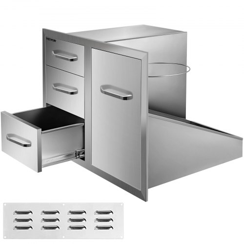 

VEVOR 29.5" W x 22.6" H x 21.7''D Outdoor Kitchen Door Drawer, Access Door/Triple Drawers with Propane Drawer and Adjustable Garbage Ring, Perfect for BBQ Island Patio Grill Station