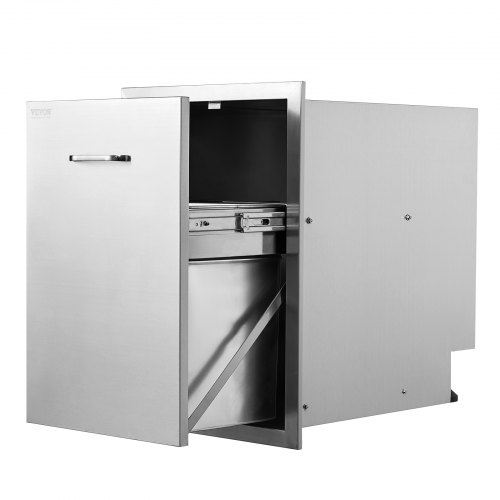 

VEVOR Pull Out Trash Drawer 17.7x22.8 Inch Raised Style Trash Bin with Pull-Out Tray Stainless Steel Trash Drawer with Handle for Outdoor Kitchen BBQ Island, Trash Can Not Included