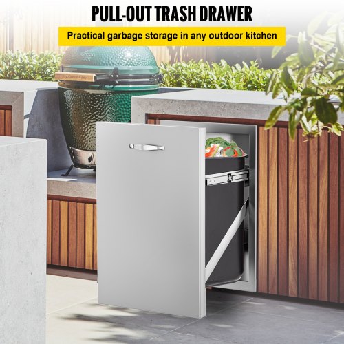 VEVOR Pull Narrow Trash Drawer 13.6"x26"Outdoor Kitchen Trash Bin BBQ Island 