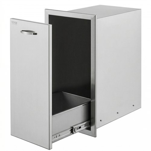 VEVOR Pull Out Trash Drawer 13.6Wx26Hx19.3D Inch Lower Sliding Rails Stainless Steel Roll Out Trash Bin Pull Out Tray Outdoor Kitchen Trash Drawer wit