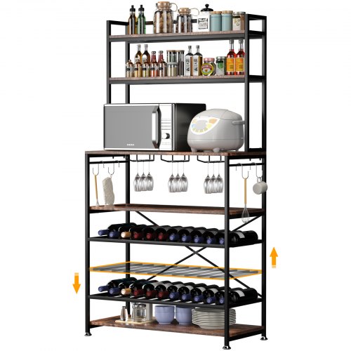 

VEVOR Kitchen Baker's Rack, Coffee Bar, 6-Tier Microwave Oven Stand, Bakers Rack with Adjustable Wine Rack and 6 Side Hooks, Bakers Racks for Kitchens with Storage