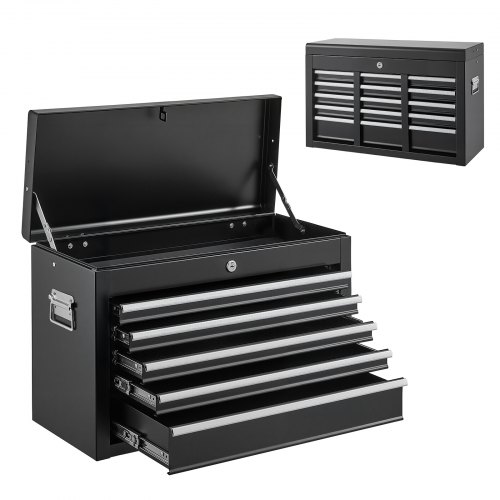 VEVOR Steel Tool Box 24" with 5 Drawers Portable Lockable Metal Toolbox, for Garage Workshop Repair Shop, Ball Bearing Drawer Slides, Auto-Locking Tool Storage Cabinet Organizer, with Handle, Black