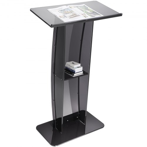 

VEVOR Acrylic Podium, 47" Acrylic Podium Stand with Wide Reading Surface & Storage Shelf, Floor-standing Clear Pulpits Acrylic for Church Office School, Black