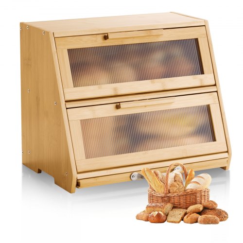 

VEVOR Double Layer Bread Box for Kitchen Counter Bamboo Storage Bread Container