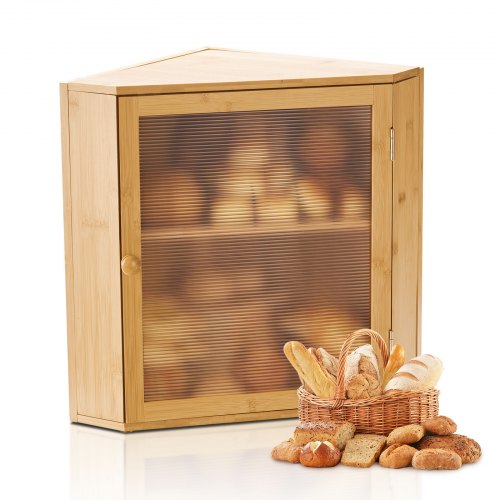 

VEVOR Corner Bread Box for Kitchen Counter Double Layer Bamboo Storage Container