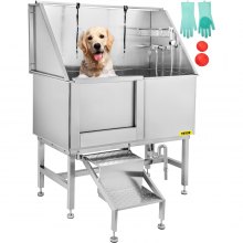 VEVOR Pet Dog Grooming Tub Pet Bath Tub 50" Stainless Steel with Accessories