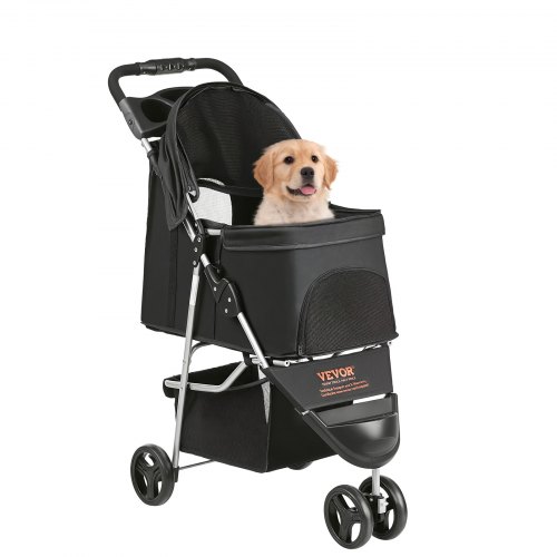 

VEVOR Pet Stroller, 3 Wheels Dog Stroller Rotate with Brakes, 35lbs Weight Capacity, Puppy Stroller with Front Pedal, Velcro, Storage Basket and Cup Holder, for Dogs and Cats Travel, Black