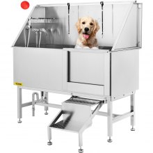 VEVOR Professional Dog Grooming Tub,  62 inch Stainless Steel Pet Bathing Tub, 661 Lbs Load Large Dog Wash Tub with Faucet Walk-in Ramp Accessories, Dog Washing Station Pet Bath Tub Right Sliding Door