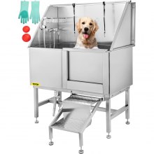 VEVOR 50 Inch Dog Grooming Tub Professional Stainless Steel Pet Dog Bath Tub with Steps Faucet & Accessories Dog Washing Station Right-Door