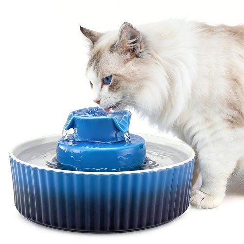 

VEVOR Ceramic Cat Water Fountain, 2.1L/71oz Cupcake Pet Fountain, Porcelain Cat Water Dispenser with Ultra-Quiet Pump, 360° Drinking Area and Multi-Layer Filtration System, for Cats and Dogs (Blue)