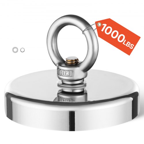 

VEVOR Fishing Magnet, 1000 LBS/454 Kg Pulling Force Super Strong Neodymium Fishing Magnet, Rare Earth Magnet with Handle Diameter 2.72 in/69 mm for Retrieving in River, Magnetic Fishing, Heavy Hanging