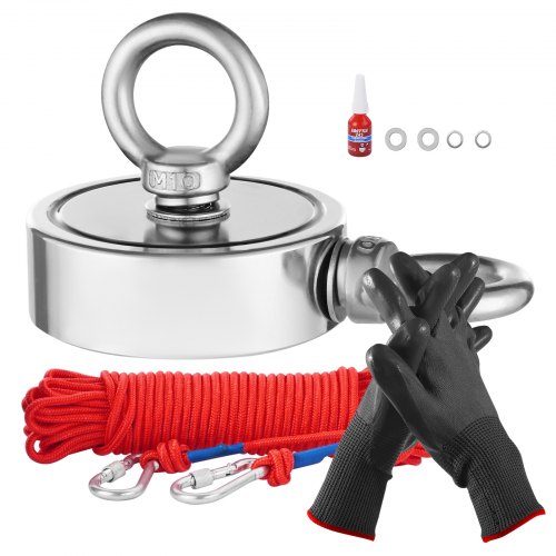 

1000 LBS Strong Fishing Magnet Kit Double-Sided Pull Force and Rope Carabiner