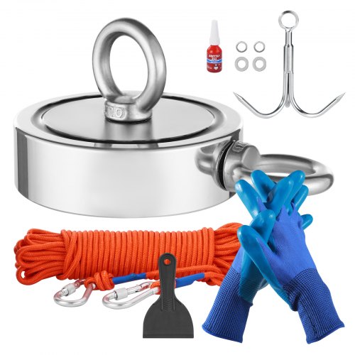 

VEVOR Magnet Fishing Kit, 1700 LBS/771 Kg Double-Sided Pulling Force Strong Magnet Fishing Kit, Rare Earth Neodymium Magnetic Fishing Kit Includes Grappling Hook, Heavy Duty Rope, Gloves and Eyebolt