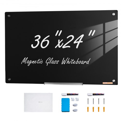 

VEVOR Magnetic Glass Whiteboard, Dry Erase Board 36"x24", Wall-Mounted Large White Glassboard Frameless, with Marker Tray, an Eraser and 2 Markers, Black