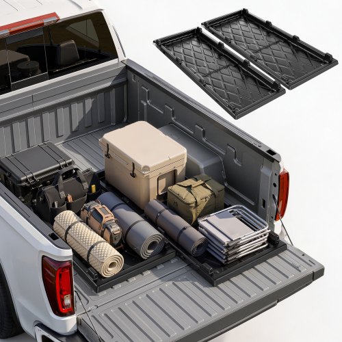 VEVOR Slide-Out Truck Bed Cargo Tray 500 lbs Capacity Fits 5'7" Beds&Longer, Heavy-Duty Bed Slide, for Full-Size Pickup Trucks, Durable HDPE Material, Easy Tailgate Access, Sliding Storage Organizer
