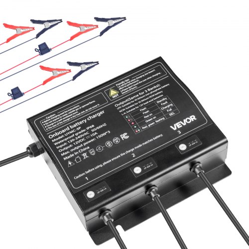 

VEVOR 3-Bank 10A 12V Smart Marine Battery Charger Onboard Waterproof Boat RV
