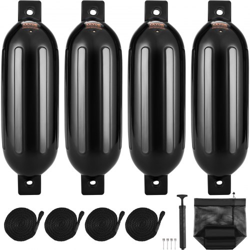 VEVOR Boat Fenders, 6.5″ x 23″ Boat Bumpers for Docking, Inflatable Ribbed Fender with Center Holes, Marine Boat Dock Fender Bumper with Air Pump, 4 N