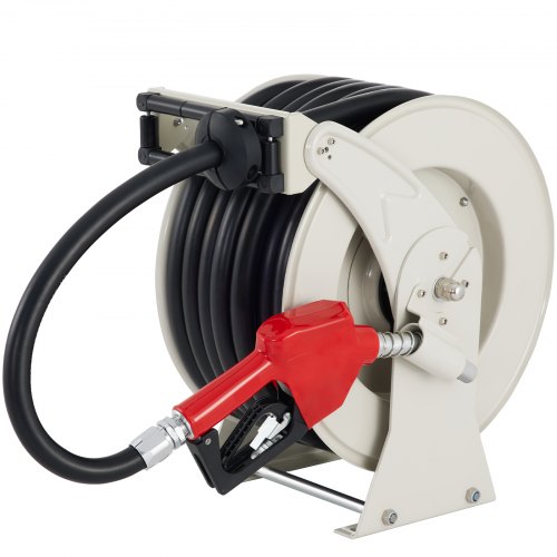 VEVOR Fuel Hose Reel, 3/4" x 66' Extra Long Retractable Diesel Hose Reel, Heavy-duty Steel Construction with Automatic Refueling Gun, Rubber Hose Used for Aircraft Ship Vehicle Tank Truck