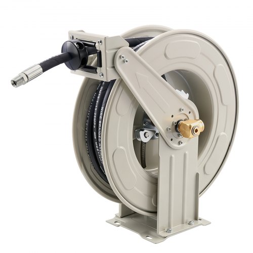 

VEVOR Oil Hose Reel, 1/2 inch x 50 ft Retractable, Spring Driven Auto Swivel Rewind, Max 3625 PSI, Heavy-Duty Carbon Steel Construction with Steel Wire Braided Hose, for Engine / Gear / Hydraulic Oil