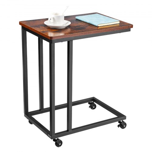 VEVOR C Table with Metal Frame Rolling Casters C Shaped Sofa Side Table for Bed