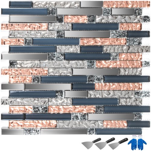 Mosaic Tile Glass Backsplash Tile Kitchen Wall Tile 6pcs With Shovels Gloves