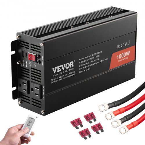 

VEVOR Pure Sine Wave Inverter, 1000 Watt, DC 12V to AC 120V Power Inverter with 2 AC Outlets 2 USB Port 1 Type-C Port, Remote Control for Small Home Devices like Smartphone Laptop, CE FCC Certified