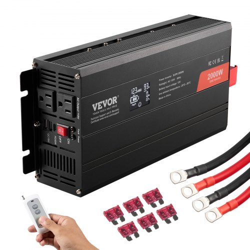 VEVOR Pure Sine Wave Inverter, 2000 Watt, DC 12V to AC 110V Power Inverter with 2 AC Outlets 2 USB Port 1 Type-C Port, LCD Display and Remote Controll