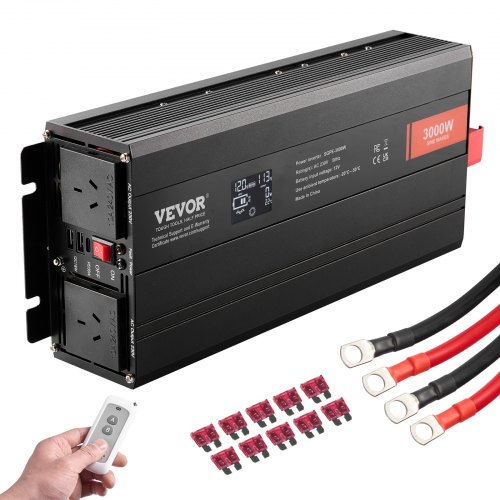 

VEVOR Pure Sine Wave Inverter, 3000 Watt, Power Inverter with 2 AC Outlets 2 USB Port 1 Type-C Port, LCD Display and Remote Controller for Large Home Appliances, CE FCC Certified