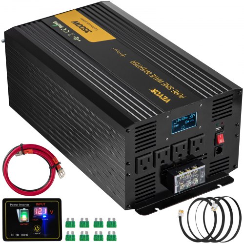 Vevor Pure Sine Wave Inverter 3500 Watt Power Inverter, Dc 12V To Ac 120V Car Inverter, With Usb Port Lcd Display Remote Controller And Ac Outlets (Gf-image